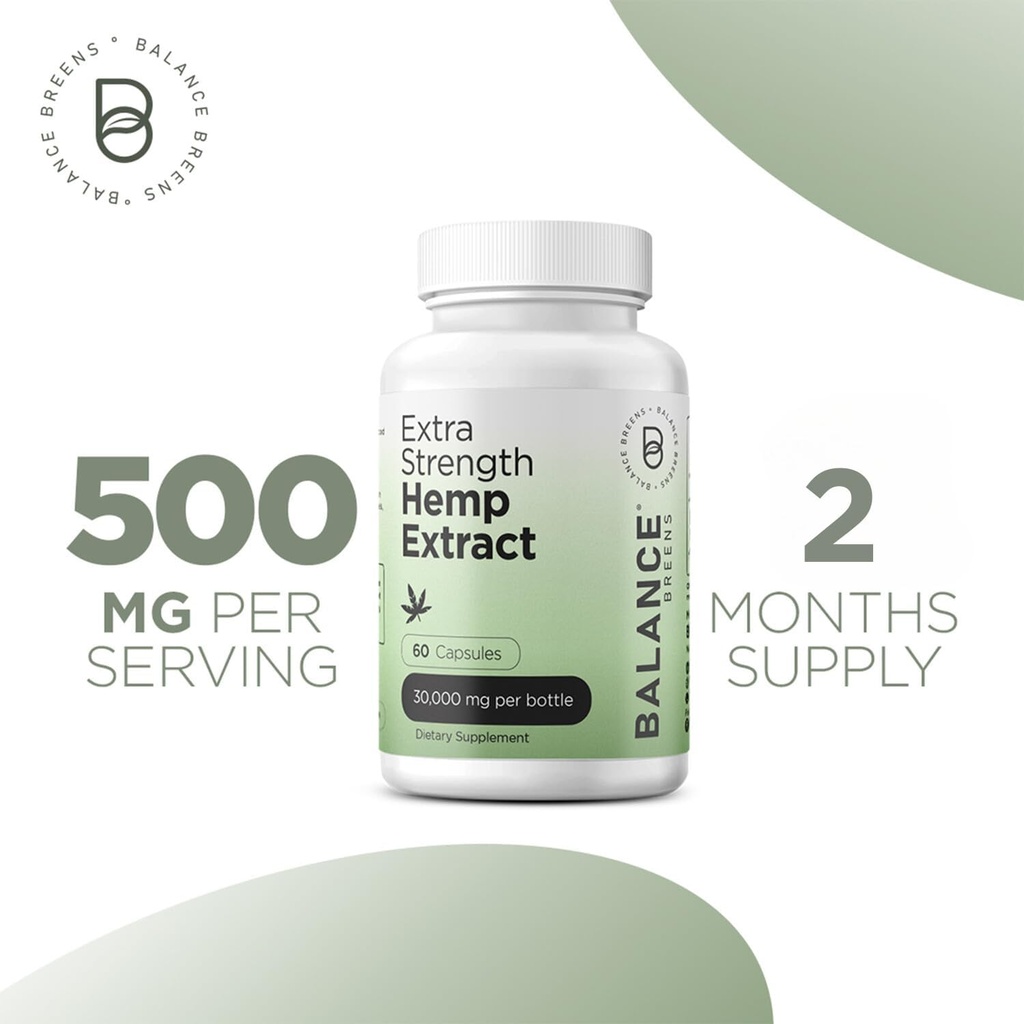 Balance Breens Hemp Extract Capsules 30,000 mg per Bottle - Natural Dietary Supplement Supports Brain Functions, Immune Support - Rich in Omega 3-6-9 Fatty Acids (60 Count (Pack of 1)) 5