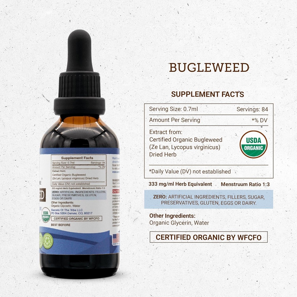 Bugleweed USDA Organic | Alcohol-FREE Extract, High-Potency Herbal Drops, Respiratory System | Made from 100% Certified Organic Bugleweed (Ze Lan, Lycopus Virginicus) Dried Herb 2 oz 5