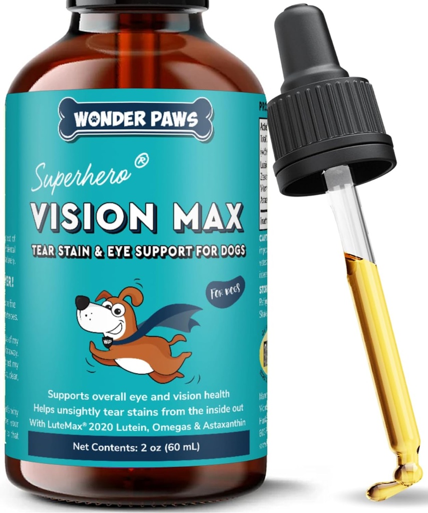 Premium Eye Supplement For Dogs – Tear Stain Supplement For Dogs, Eyes, Vision & Macular Health - Eye Support for Dogs with Lutein, Zeaxanthin, Astaxanthin & Omegas - All Ages, Sizes & Breeds – 2oz 2