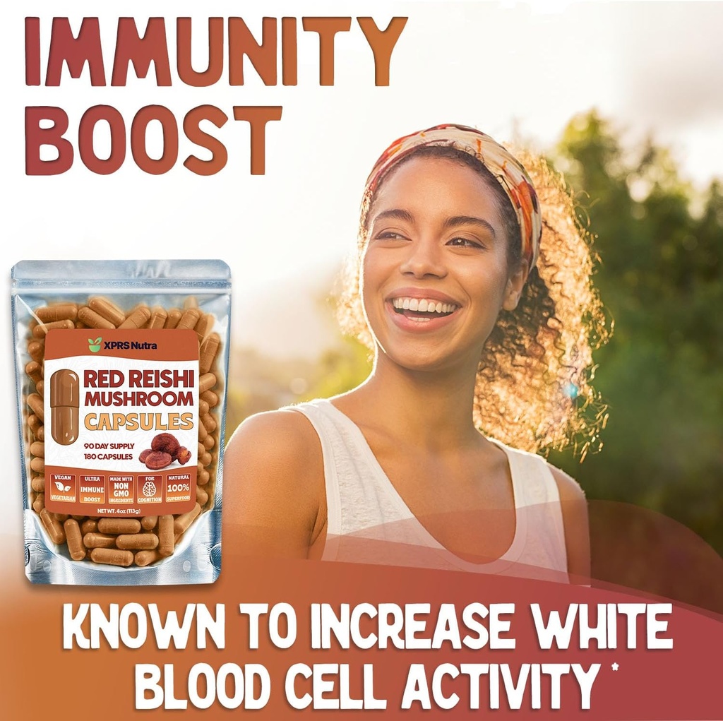 Reishi Mushroom Capsules - 180 Count Red Reishi Mushroom Capsules - 3 Month Supply Real Mushrooms Reishi Supplement Pills for Cognitive and Immune Boost - Mushroom Reishi Hongo Reishi Organico 3