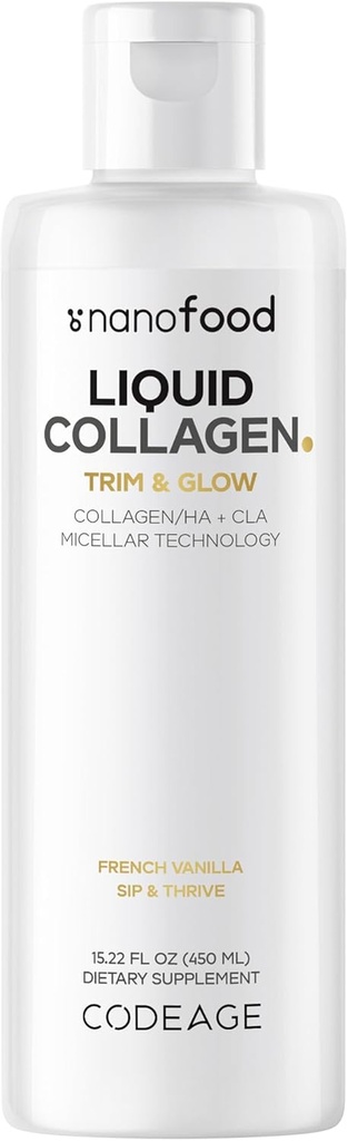 Codeage Liquid Collagen Supplement Vanilla Flavor, Beauty Trim & Glow Liposomal Collagen Peptides, CLA Conjugated Linoleic Acid, Hyaluronic Acid, Vitamin E, Hydrolyzed, Non-GMO, 15.22 fl oz 2