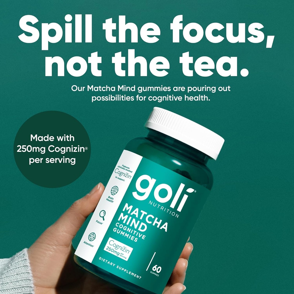 Goli Matcha Mind Gummies - 300 Count - Green Tea Leaves Powder with Cognizin for Focus, Attention and Brain Health, Vegan, Non-GMO, Gluten-Free & Gelatin Free. 4