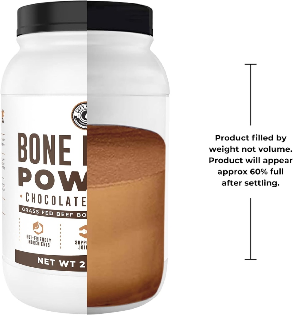 Bone Broth Protein Powder, Chocolate, Grass Fed 2lbs, 42 servings 16g protein, 13g Collagen. Low Carb, 2 net Carb, Dairy Free, Keto Friendly Bone Broth Protein Supplement with Collagen Types I & III 4