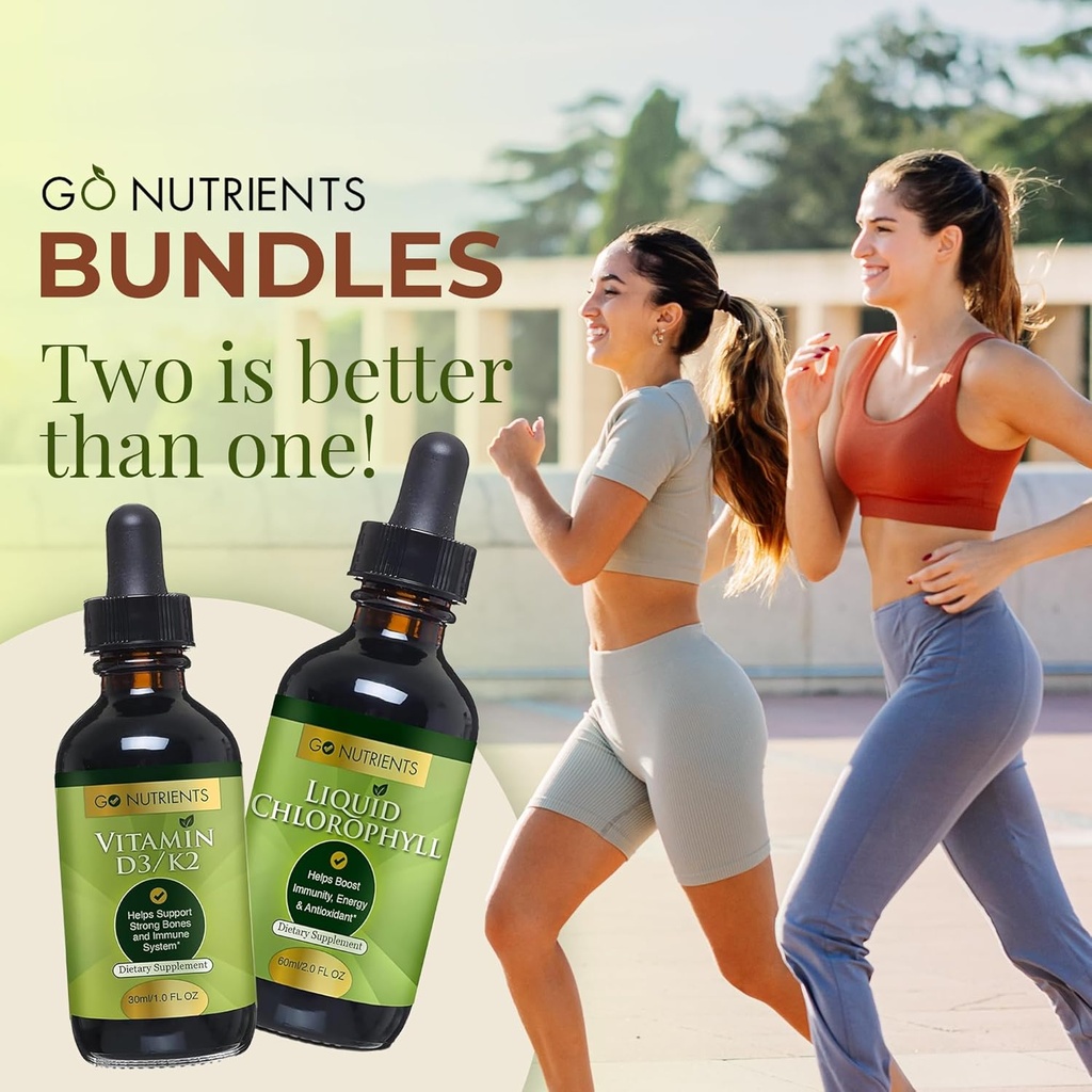 Go Nutrients Liquid Vitamin D3 with K2 (MK-7) & Liquid Chlorophyll | Sodium Copper Chlorophyllin Supplement | Vegan-Friendly 6
