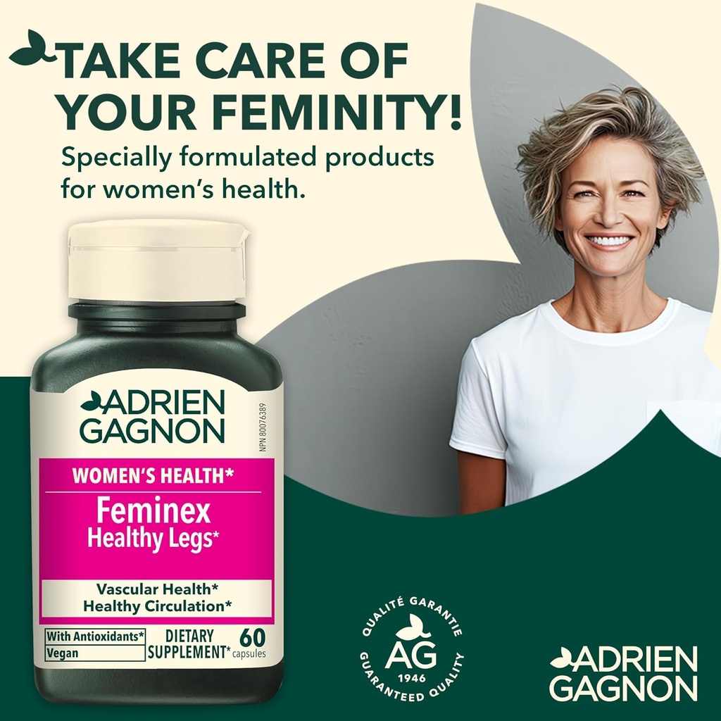 Adrien Gagnon - Feminex Healthy Legs 60 Capsules, Circulation and Vein Support for Healthy Legs, Blood Flow Supplement with Horse Chestnut Extract for Varicose Veins Treatment 5
