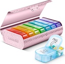 Zannaki Metal XL Weekly Pill Organizer 2 Times a Day, Large Travel Daily Pill Box 7 Day, Portable Week Twice Pill Holder Container, AM PM Pill Case for Medicine Vitamin Medication Supplement, Pink 2