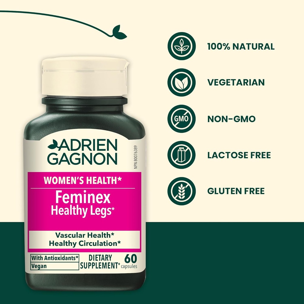 Adrien Gagnon - Feminex Healthy Legs 60 Capsules, Circulation and Vein Support for Healthy Legs, Blood Flow Supplement with Horse Chestnut Extract for Varicose Veins Treatment 6