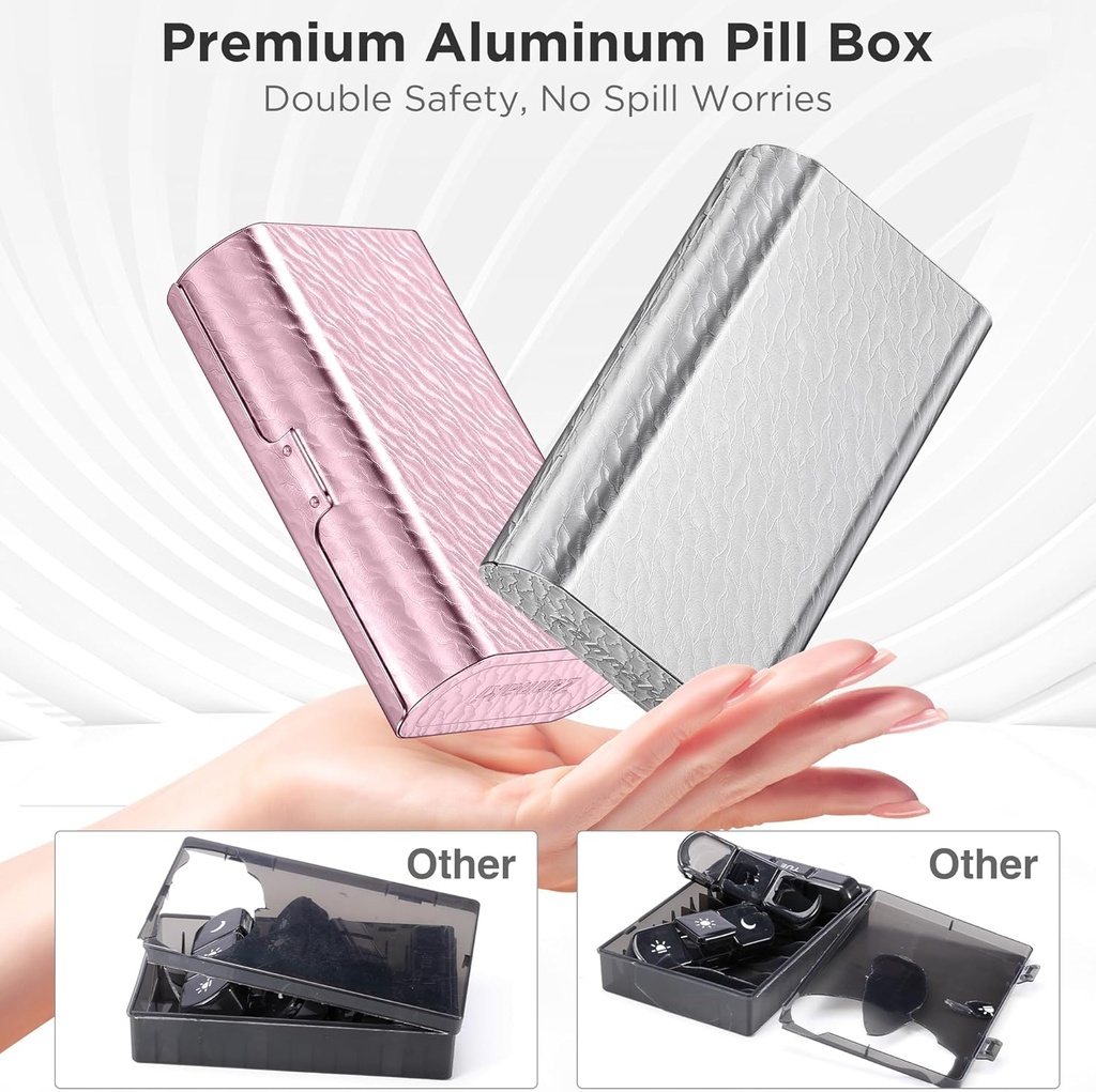 Zannaki Metal XL Weekly Pill Organizer 2 Times a Day, Large Travel Daily Pill Box 7 Day, Portable Week Twice Pill Holder Container, AM PM Pill Case for Medicine Vitamin Medication Supplement, Pink 4