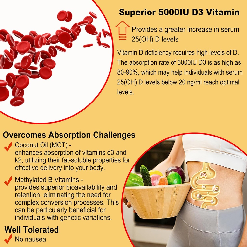 NEVISS Vitamin D3 5000IU + K2 (MK-7) 120mcg + Calcium Supplement 600mg, Algae Calcium Magnesium 2:1 6