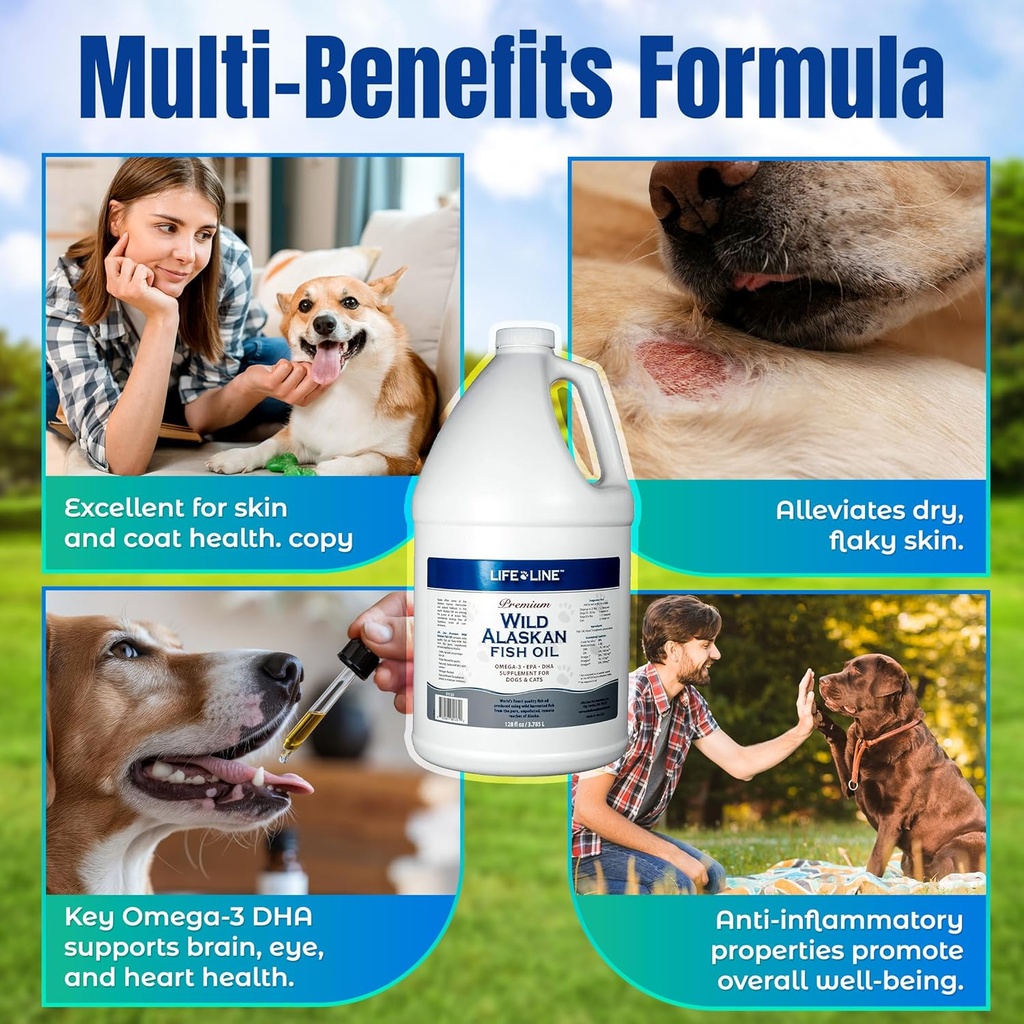 Life Line Pet Nutrition Wild Alaskan Fish Oil for Dogs and Cats 128oz – Omega 3 Fish Oil Supplement for Skin & Coat, Brain, Eye & Heart Health 4