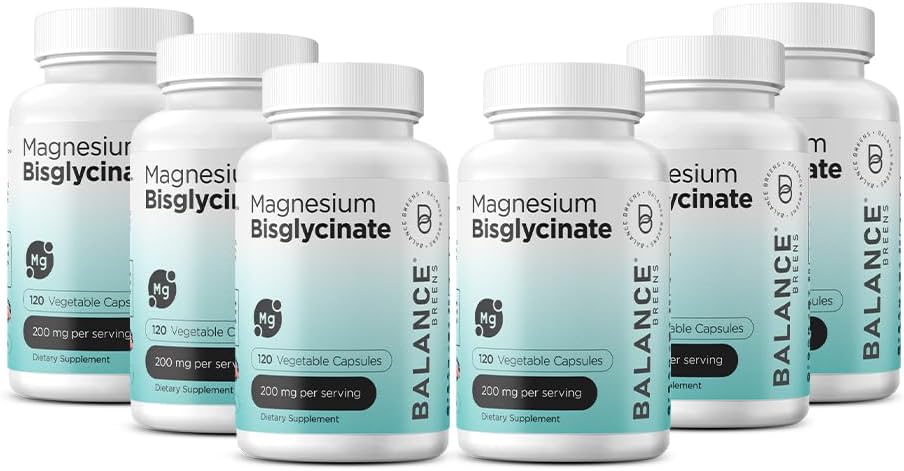 Magnesium Bisglycinate 200mg - High Absorption Chelated Magnesium Supplement - Gentle on Stomach, Gluten-Free, Supports Sleep, Muscle Cramps & Positive Mood - 120 Capsules (Pack of 6) 2