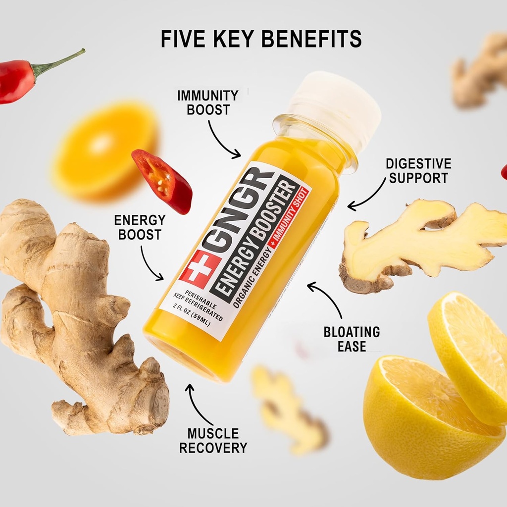 +GNGR Energy Booster & Immunity Shot, Cold-Pressed Ginger Shots with Lions Mane, 75mg of Natural Caffeine Green Tea, Turmeric Root, Vitamin D & Zinc for All Natural Immune Support (2 Oz, Pack of 12) 3