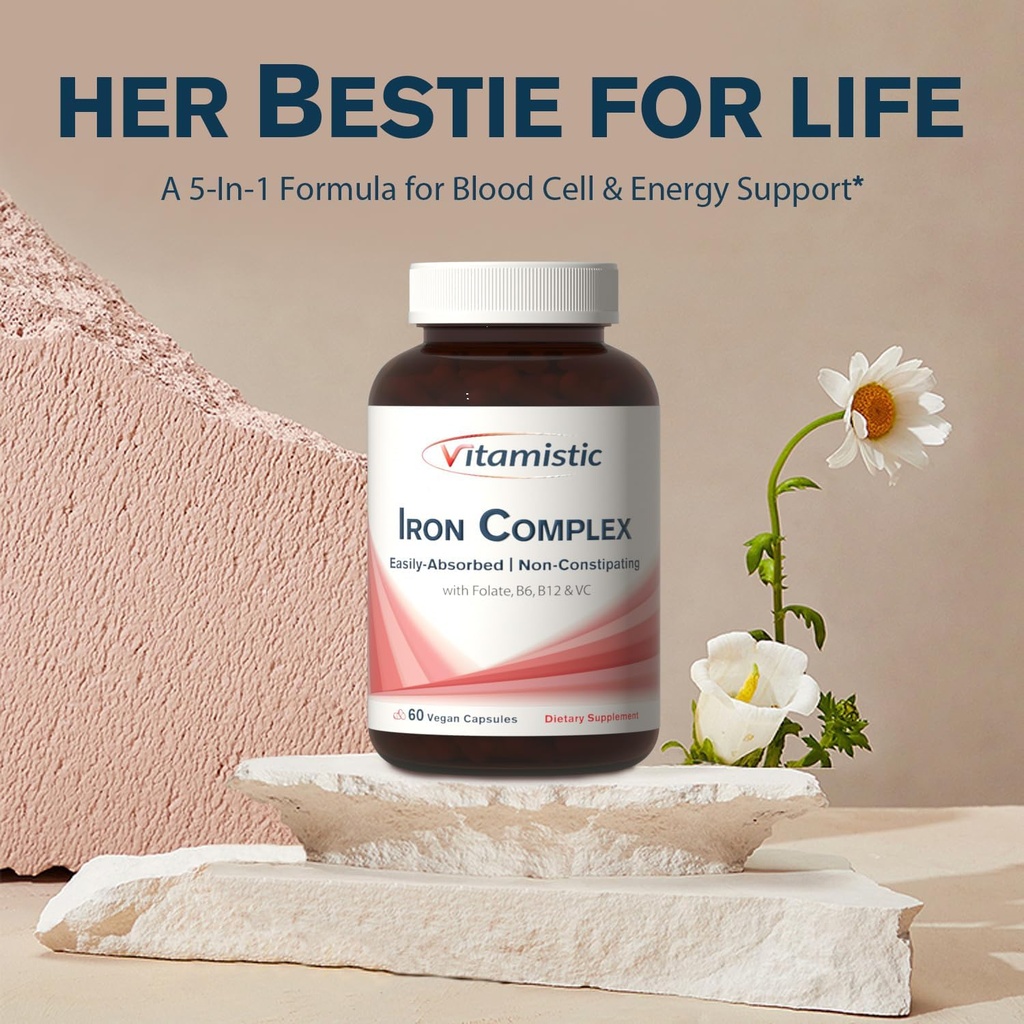Iron Supplement for Women, 36 mg Elemental Iron, Non-GMO & Non-Constipating, Ferrous Bisglycinate, Plus B & C Vitamins, Blood-Building & Energy Support, 60 Vegan Caps 4