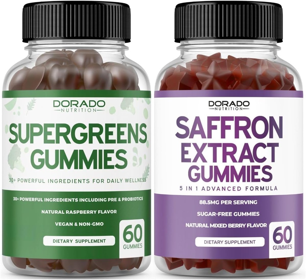 Supergreens Gummies (60 Count) - Superfood for Immunity Support for Adults and Saffron Supplements (60 Gummies) Sugar Free 5 in 1 Advanced Formula - Non GMO - Non GMO, Vegan Safe & USA Made 2