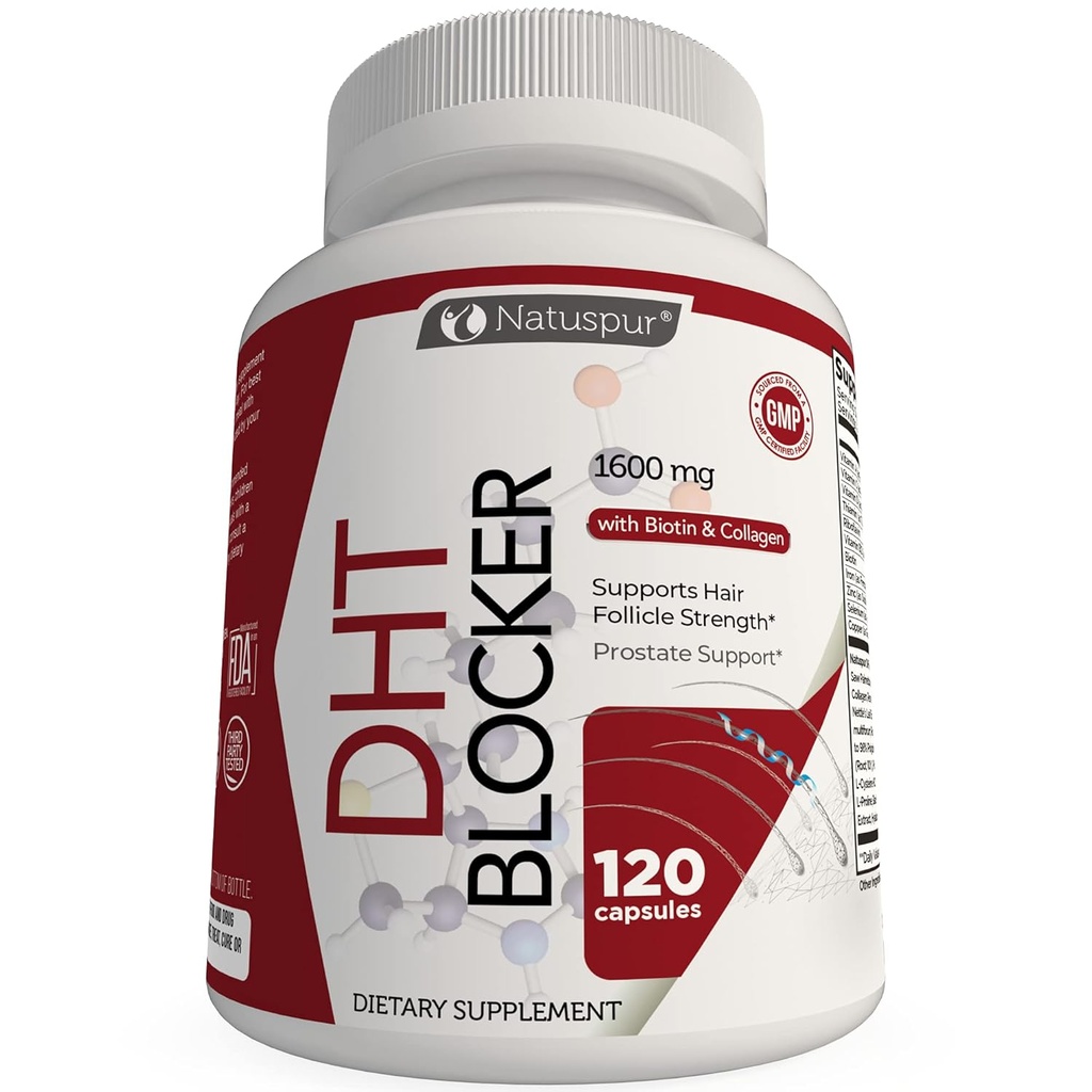 DHT Blocker Hair Growth Support Supplement, with Organic Saw Palmetto, Green Tea Extract, Biotin & Collagen for Hair Loss & Boosts Hair Regrowth for Men & Women - Gluten-Free, Vegetarian 4