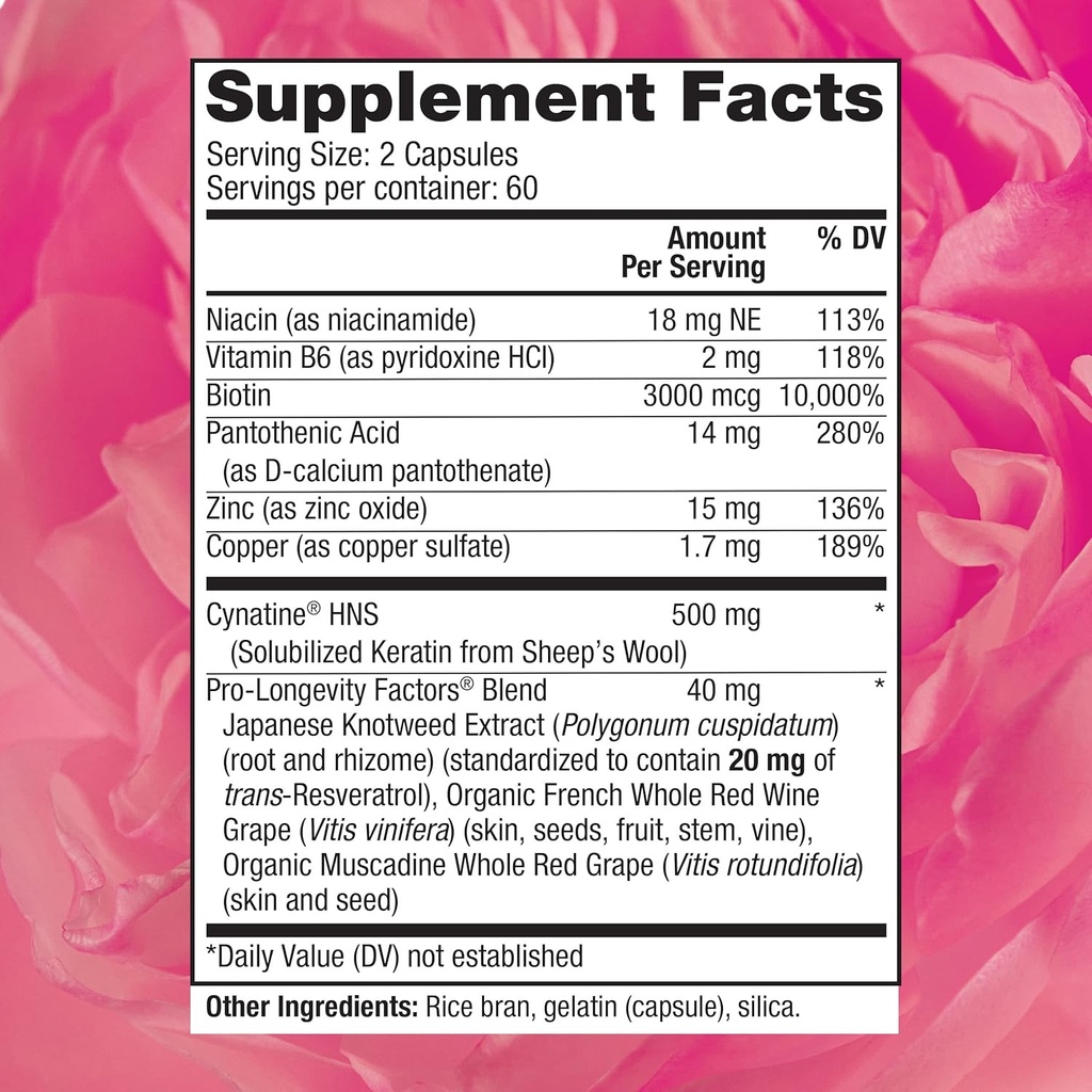 Reserveage Beauty Keratin Hair Booster with Biotin & Resveratrol - Hair & Nail Growth Supplement for Women - Supports Healthy Thickness & Shine with Biotin - 120 Capsules (60 Servings) 3