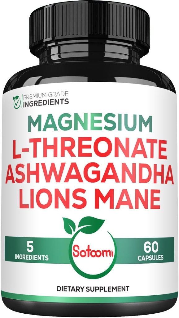 Satoomi 5in1 Magnesium L-Threonate with Mangesium Glycinate, Ashwagandha, Chelate & Lions Mane - 60 Capsules 2