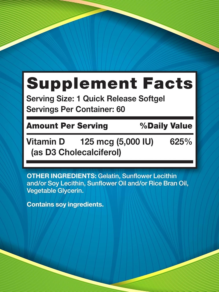 Nature's Truth Liposomal Vitamin D3 | 5000 IU | 60 Softgels | Non-GMO & Gluten Free Supplement 3