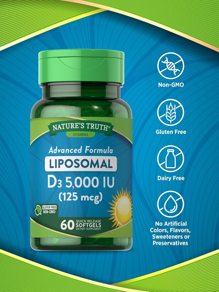 Nature's Truth Liposomal Vitamin D3 | 5000 IU | 60 Softgels | Non-GMO & Gluten Free Supplement 4