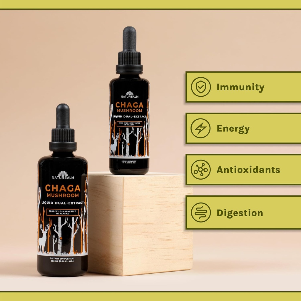 Naturealm Chaga Mushroom Liquid Tincture Supplement – Immune Support, Antioxidant Boost & Hair, Skin, Nail Health, Vegan, Non-GMO – Wild-Harvested Fruiting Bodies, 1 Month Supply 4