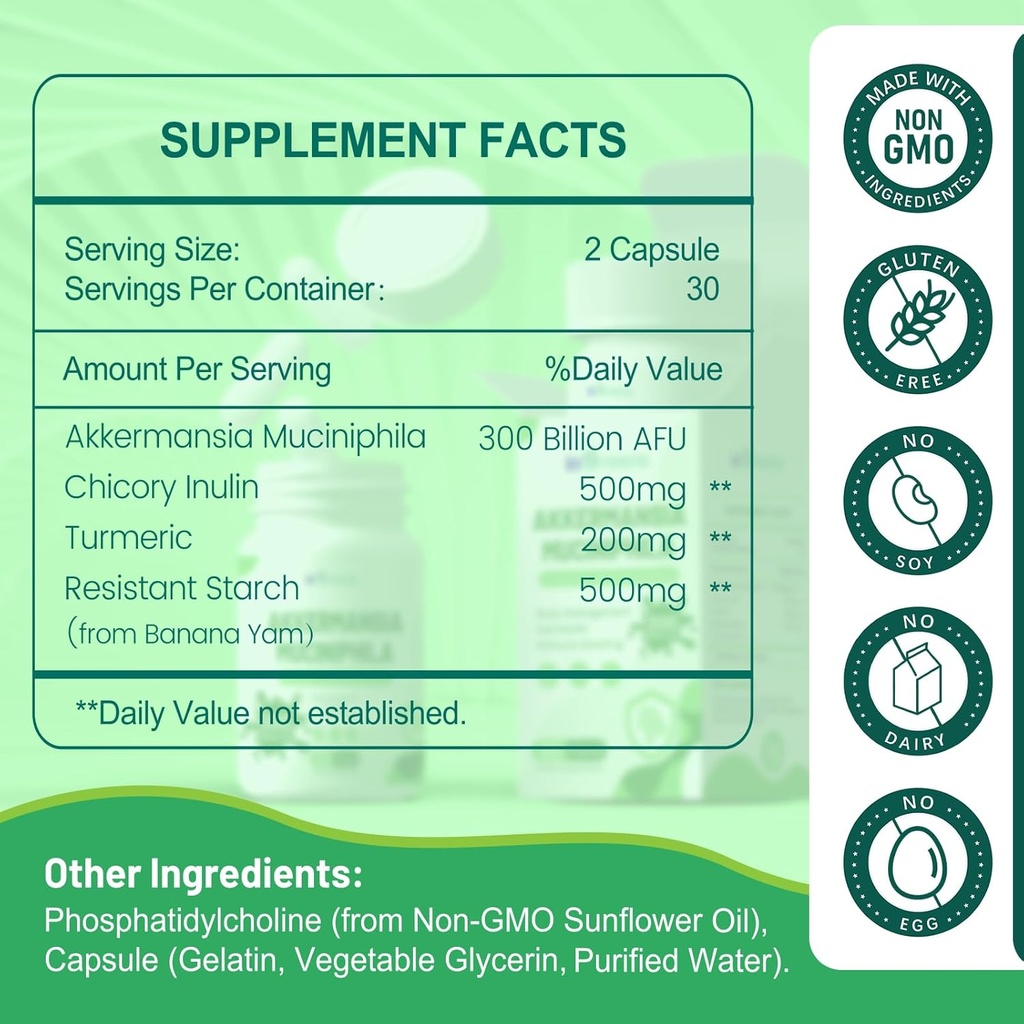 Akkermansia Muciniphila Probiotic for Gut Management - GLP-1 Boosting Supplement with Chicory Inulin, Turmeric, Resistant Starch, Vegan & Gluten Free - 30 Day Supply 3