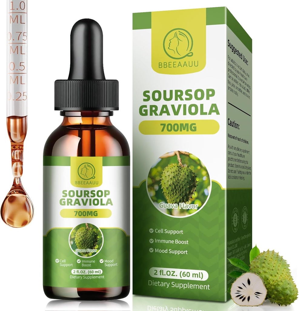 Soursop Graviola Liquid Drops, Soursop Leaves Extract for Immune, Antioxidant, Mood & Night Support, Soursop Bitters Liquid, High Absorption, Vegan, Gluten-Free, 2 Fl Oz 2