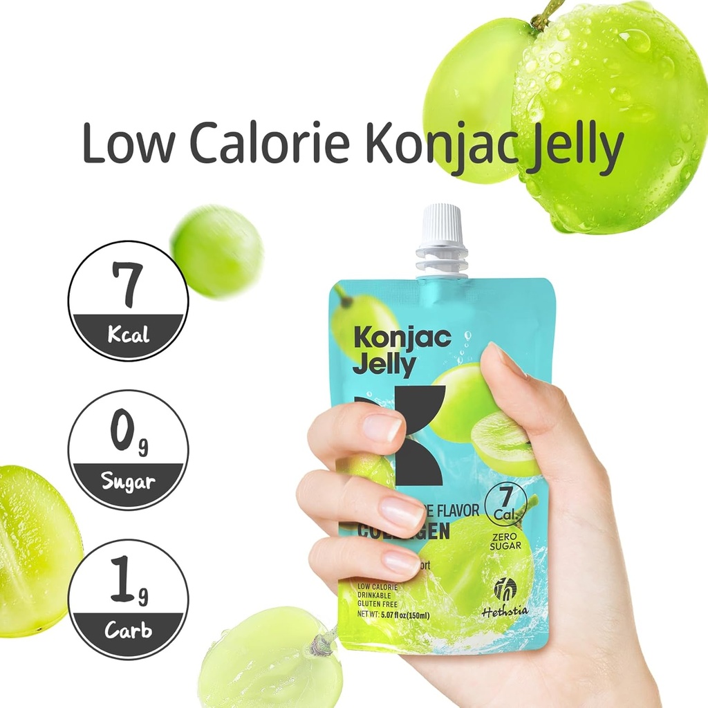 Hethstia Konjac Jelly Strawberry Flavor with Collagen Peptides – 10 Pouches Drinkable Strawberry Jello, 7 Kcal, 0 Sugar, Keto, Gluten-Free, Vitamin C Healthy Snacks & Food Gifts 5