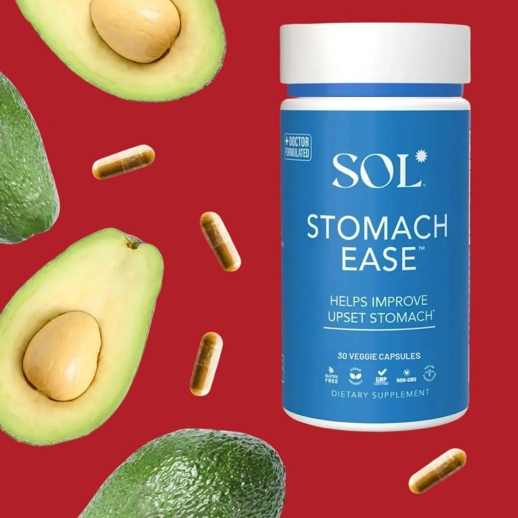 Stomach Ease Supplement with Turmeric - Neutralizes Stomach Acid, Aids Digestion, Eases Heartburn - Optimal Digestive Stomach Ache Relief, 30 Easy to Swallow Capsules, SOL Nutrition 2