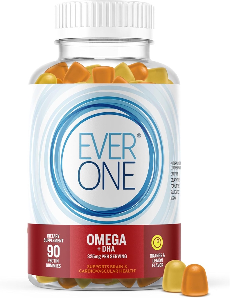 Omega Fish Oil Gummies for Adults and Teens with DHA - Support Brain and Cardiovascular Health Supplement - Vegan, Gelatin Free, GMO Free - Delicious Orange and Lemon Flavored with Omega 3, 6, and 9 2