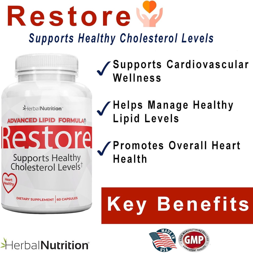 Restore - Supports Healthy Cholesterol, Red Yeast Rice, Grape Seed, Folic Acid for Advanced Lipid Control, All-Natural Bio-Actives, Help Promote Healthy Cholesterol (2) 3