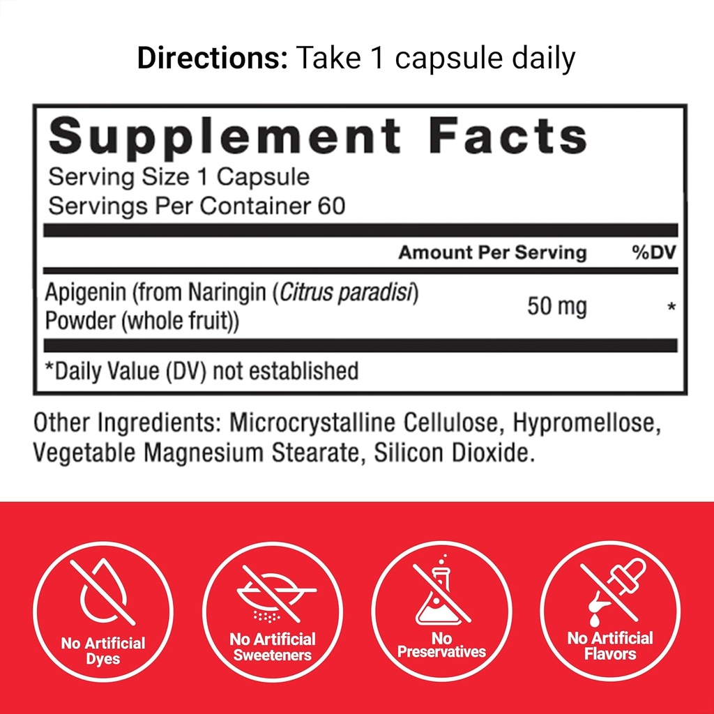FORCE FACTOR Apigenin Supplement for Relaxation and Stress Support, Powerful Bioflavonoid and Antioxidant, Apigenin 50mg, Premium Quality, Vegan, Non-GMO, 60 Capsules (Packaging May Vary) 5