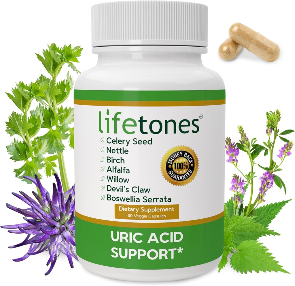 Lifetones Uric Acid Support - Herbal Joint Cleanse for Men and Women - Natural Remedy, Flexibility Boost - Non-GMO, Gluten-Free - 60 Vegan Vitamins 3