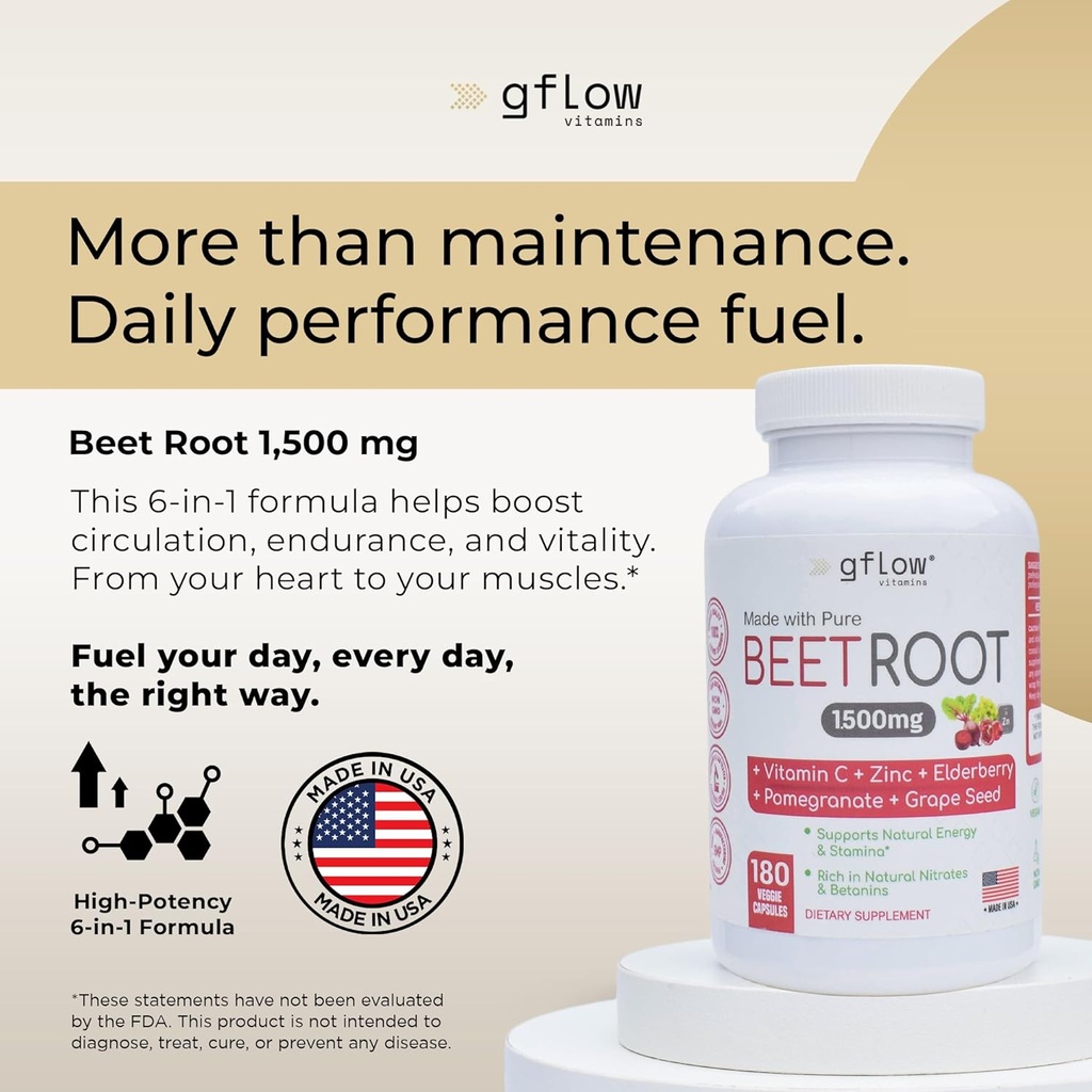 Beet Root Capsules Organic - All Natural with Vitamin C and Zinc - Supports Heart Health & Stamina, Non-GMO, 180 Vegetarian Capsules | Made in USA 3