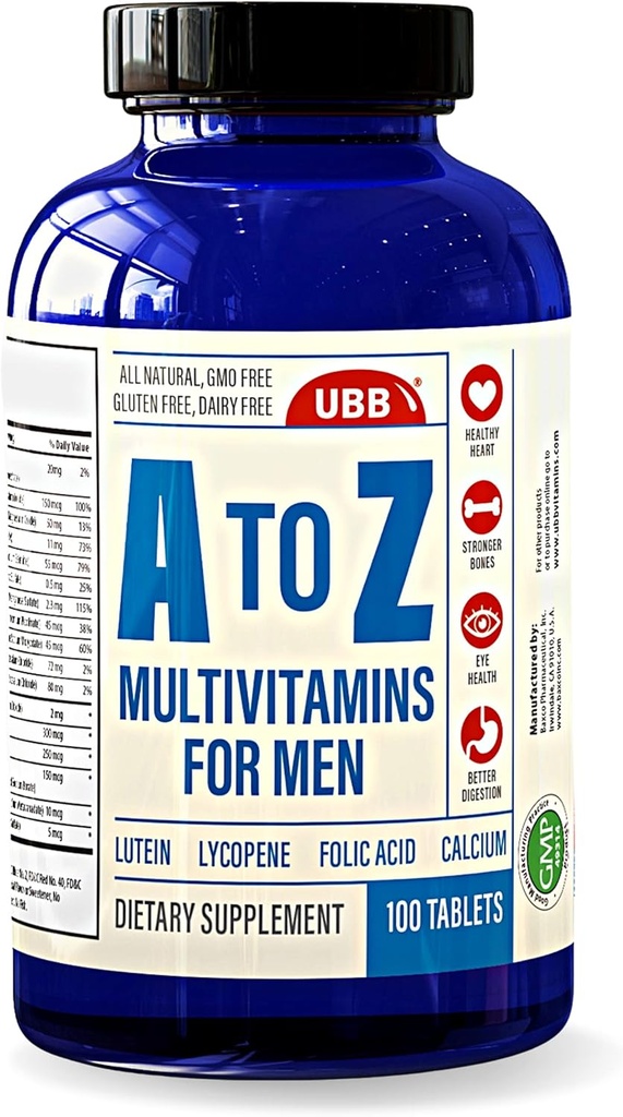 A to Z Multivitamin and Multimineral Supplement for Men - 3 Month Supply - Vitamins A C D E K B1 B2 B6 B12 Magnesium Calcium Biotin Potassium Zinc - Antioxidants for Heart & Immune Health (100 Count) 2