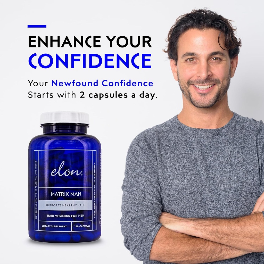 Elon Matrix Man - 60 Day Supply - Hair Growth Vitamins for Men – Saw Palmetto & Biotin Advanced Formula Vitamins – Promotes Healthy Beard Growth – (120 Capsules) 4