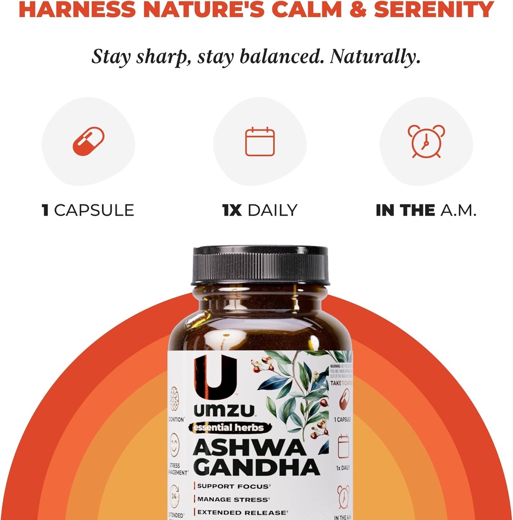 UMZU Ashwagandha Advanced Stress & Cortisol Support Supplement, Memory, Focus, Cognition, 24-Hour Extended Release (30 Day Supply | 30 Capsules) 6