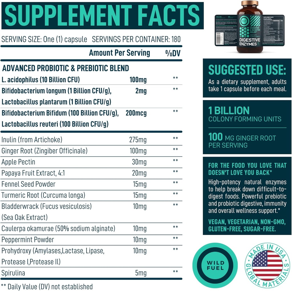 Digestive Enzymes with Probiotics and Prebiotics and Vegan Probiotic Plus B12 Enhanced Digestive and Gut Health Bundle 4