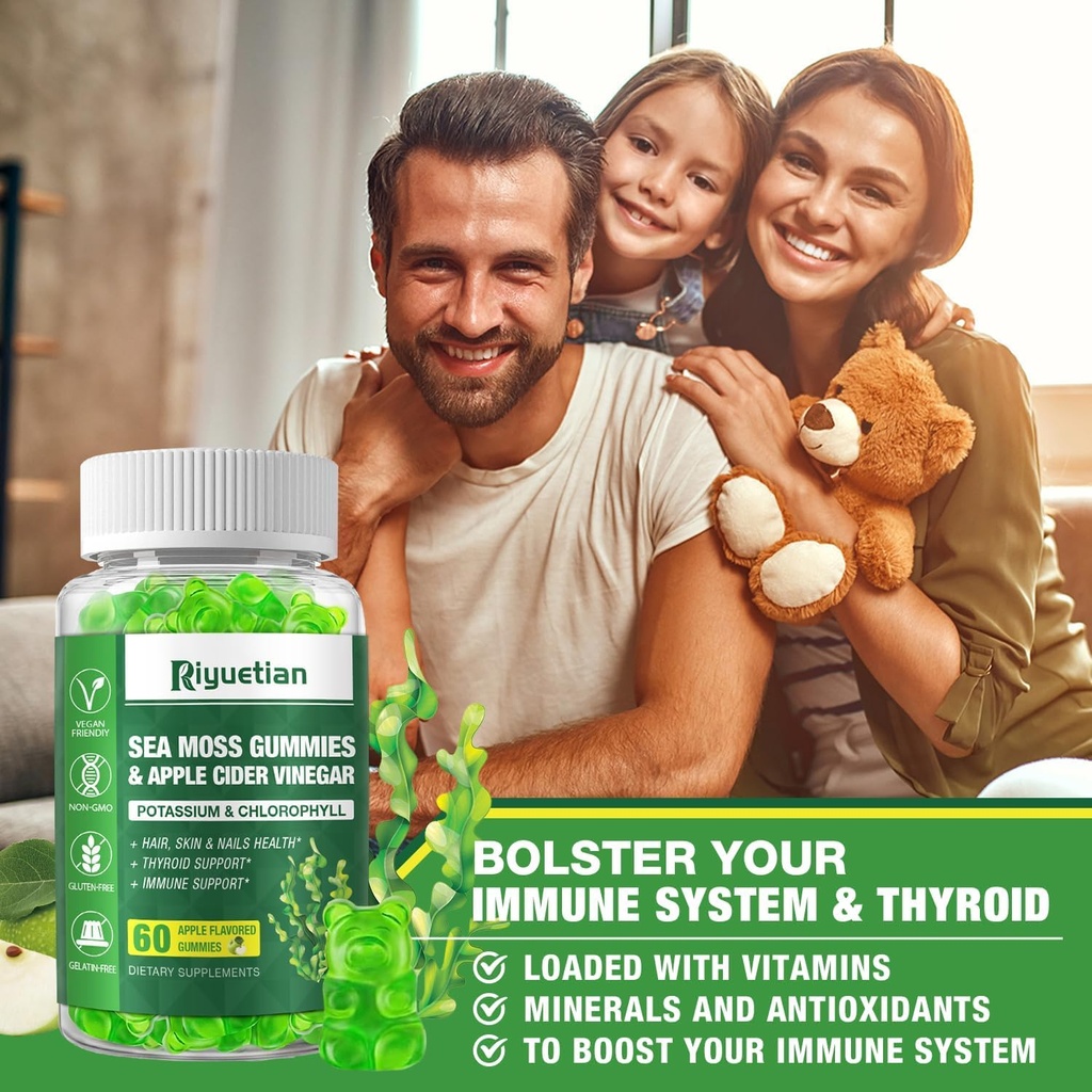 2 Pack Sea Moss Gummies - 120 Vegan Irish Moss Gummy Bears - Made with Natural & Organic Sea Moss Gel, Bladderwrack & Burdock Root - Seamoss Supplement for Energy, Immune Support 5