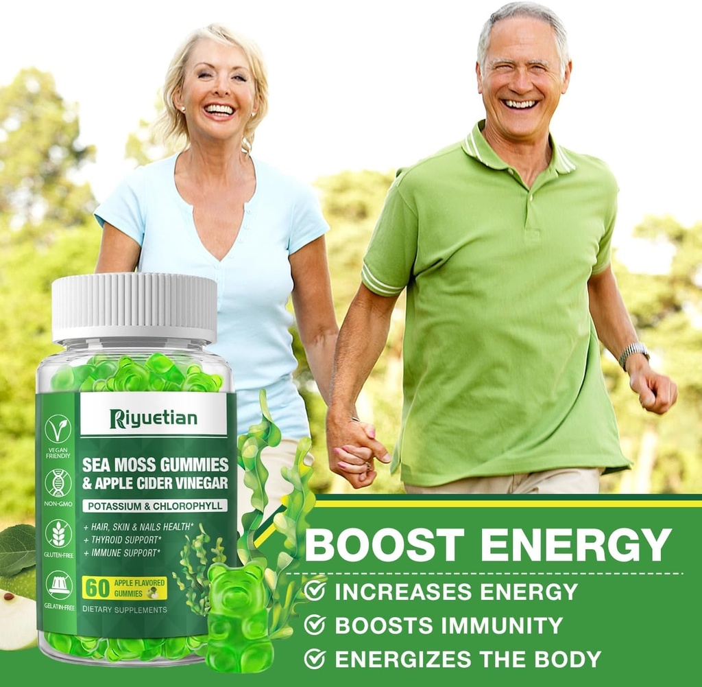 2 Pack Sea Moss Gummies - 120 Vegan Irish Moss Gummy Bears - Made with Natural & Organic Sea Moss Gel, Bladderwrack & Burdock Root - Seamoss Supplement for Energy, Immune Support 6