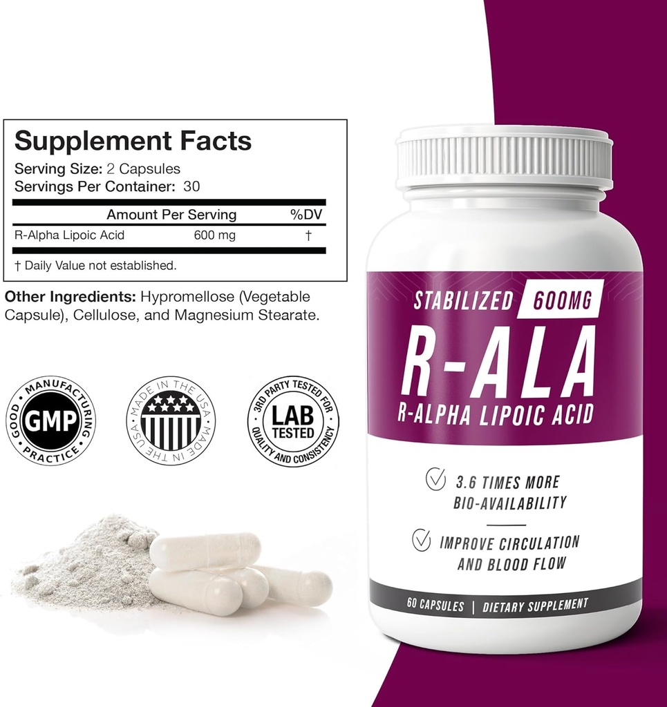 NERVE RENEW R-ALA Stabilized R Alpha Lipoic Acid 600mg Nerve Support Supplement 3 Pack 3