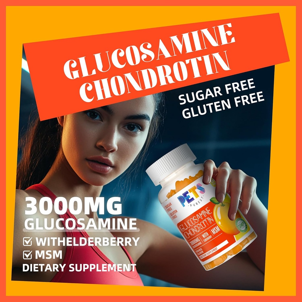 Pets Purest Glucosamine Chondroitin Gummies with MSM & Elderberry Extra Strength - Joint Support, Antioxidant Immune Support Supplement for Adults, Men & Women.Orange 4