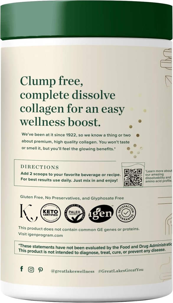 Great Lakes Wellness Collagen Peptides Powder for Skin, Hair, Nails, Joints & Digestion - Unflavored - Quick Dissolve Hydrolyzed, Non-GMO, Keto, Kosher - 10 oz 3