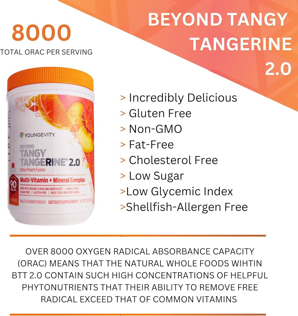 Youngevity Beyond Tangy Tangerine 2.0 Citrus Peach Ultimate Multi-Vitamin & Mineral Complex - Made with Natural & Whole Foods | 8,000 ORAC | 2 Canisters 6