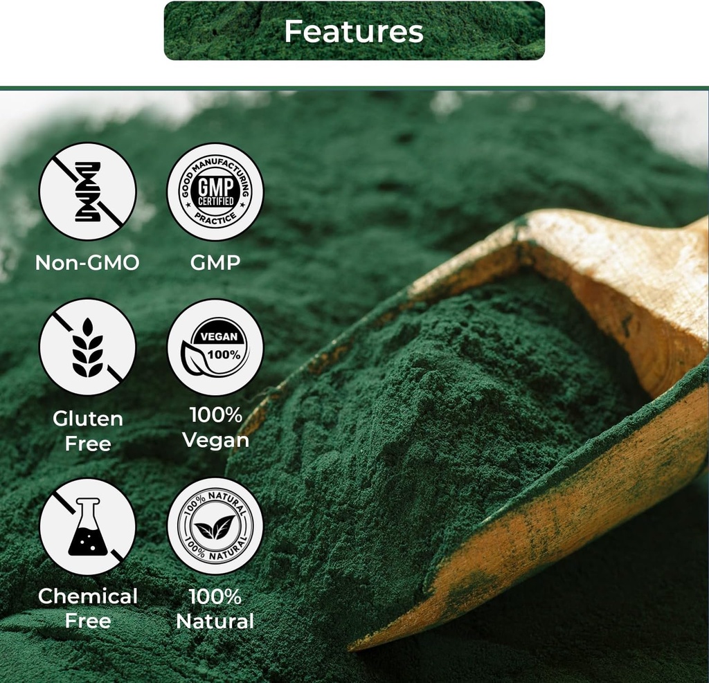 USDA Organic Spirulina Powder for Juice and Smoothy Mix; 100% Natural and Gluten Free, with High Protein, Vitamins, Antioxidants and Minerals (12 Ounces) (1) 4