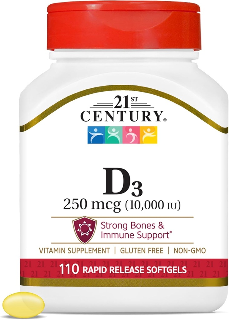 21st Century Vitamin D3 250 mcg (10,000 IU) Rapid Release Softgels, 110 Count 2