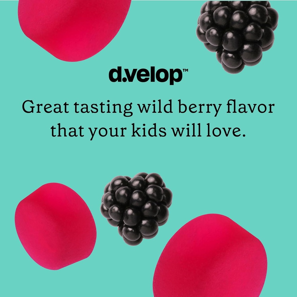 d.velop Vitamin D Kids Gummies –60 Count, 600 IU – Kids Immune Support - 3X Faster & More Effective – No Artificial Flavors or Sweeteners – Dairy-Free – Wild Berry Flavor - Kids Vitamin D for Ages 4+ 3
