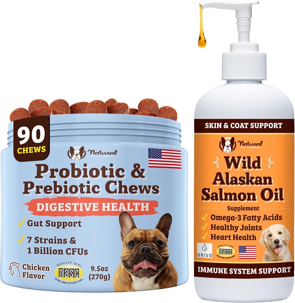Natural Dog Company Wild Alaskan Salmon Oil & Probiotic Chews for Dogs Bundle: Salmon Oil & Probiotics - Healthy Skin and Coat and Digestive Health Combo for Dogs of All Breeds and Sizes 2