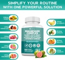 Magnesium Complex Supplement, Clycinate 141mg Oxide 228mg Malate 58.5mg Citrate 62.4mg with Orotate Glycina Taurate Chloride Aspartate Gluconate Vitamin B, Max Absorption, Gluten-Free, Non-GMO 3