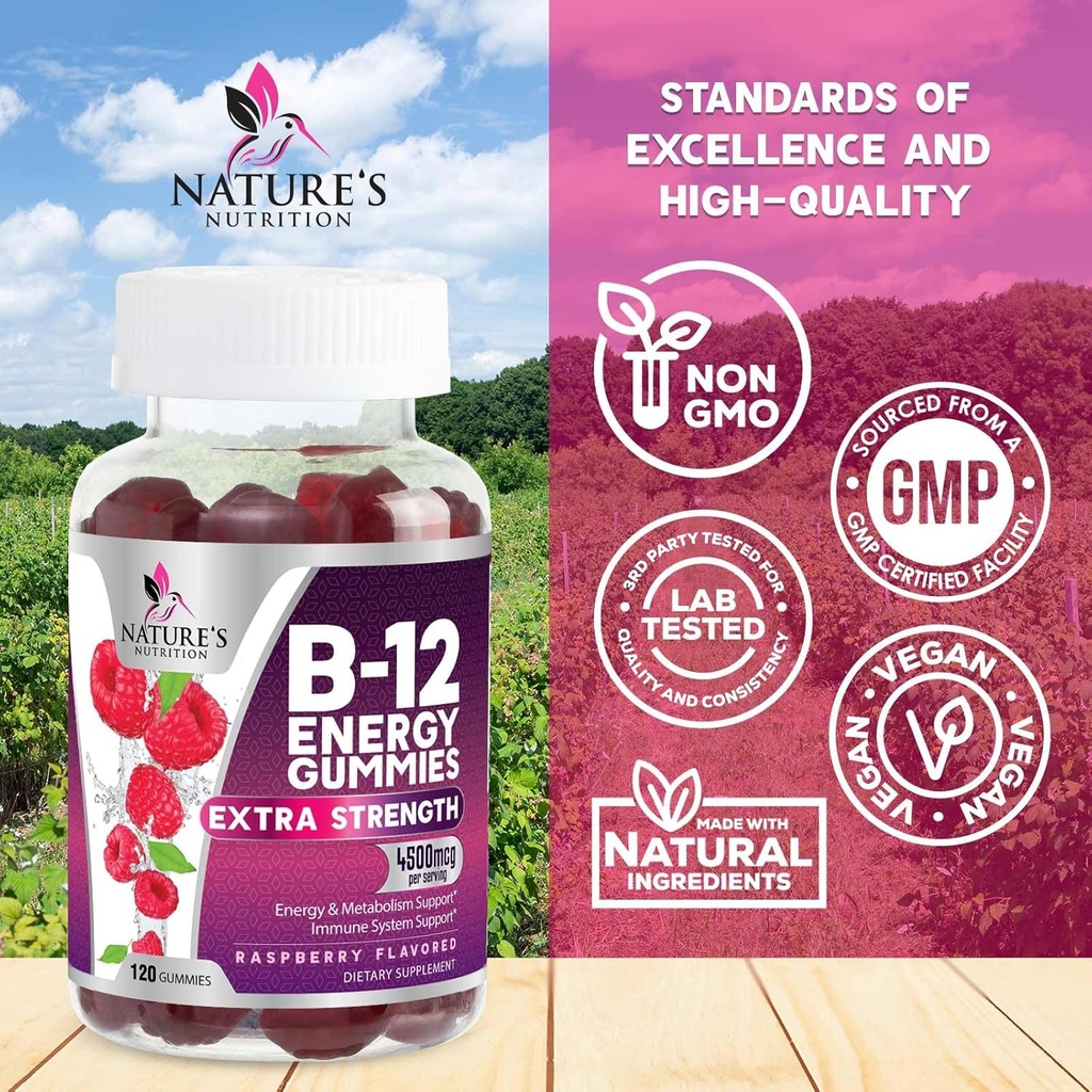 B-12 Vitamin Energy Gummies 4500mcg - Extra Strength B12 Gummy Chewables for Energy Metabolism & Immune Support - Dietary Supplement for Women, Men, & Kids - Non-GMO, Vegan, Berry Flavor - 120 Count 5