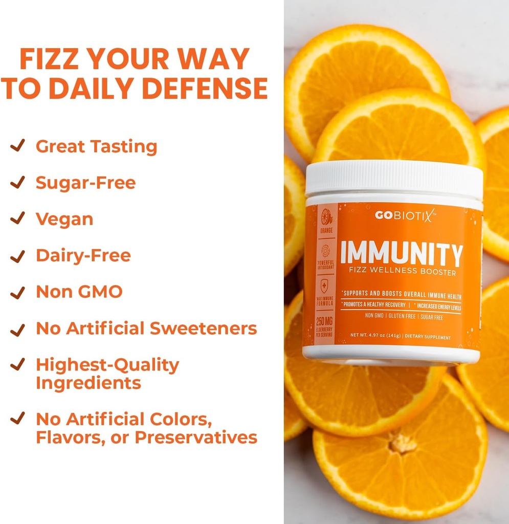 GOBIOTIX Vitamin C - Immune Defense Support Supplement - Immunity Powder Wellness Booster - Vegan Superfood - Elderberry, Turmeric, B12 Vitamin Supplement, Non-GMO and Sugar Free (Orange) 5